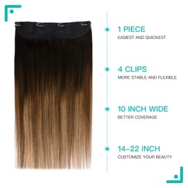 SURNEL Wire Hair Extensions Human Hair Balayage Ombre Color 1B Fading to 4 Brown Highlighted 27 Blonde Remy Secret Wire Hair Invisible Fish Line Hair Extensions 65g 14 inch(#1B/4/27,14inch)
