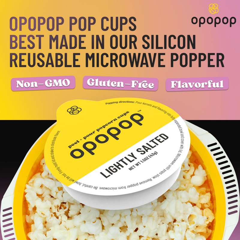 Opopop Microwave Popcorn - Pop Cups Lightly Salted 6-Pack, Non-GMO