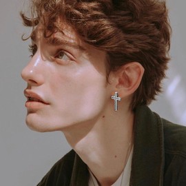 Flongo Viking Cross Earrings for Men: Punk Biker Hip Hop Stud Earrings Stainless Steel 3D Pattern Gothic Viking Norwegian Jewellery Amulet Lucky Charm Father's Day Christmas Birthday Men Gift