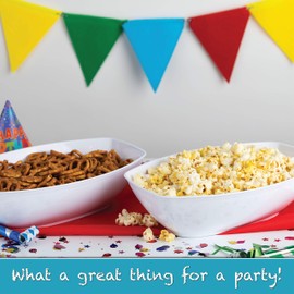 PLASTICPRO Disposable Oval Serving Bowls, Party Snack or Salad Bowl, 72-Ounce, Plastic (4, WHITE BOWLS)