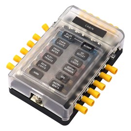12 Way Fuse Block with Ground Boat Truck RV Camper Solar Car Automotive Fuse Box 12 Volt - 32 Volt Power Distribution Fuse Blocks Red LED Indicator