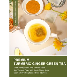 TeeLux Ginger Turmeric Green Tea Bags, Smooth Steamed Green Tea with Spicy Ginger, Earthy Turmeric & Sweet Honey Aroma, 100 Count, Hot & Iced Tea