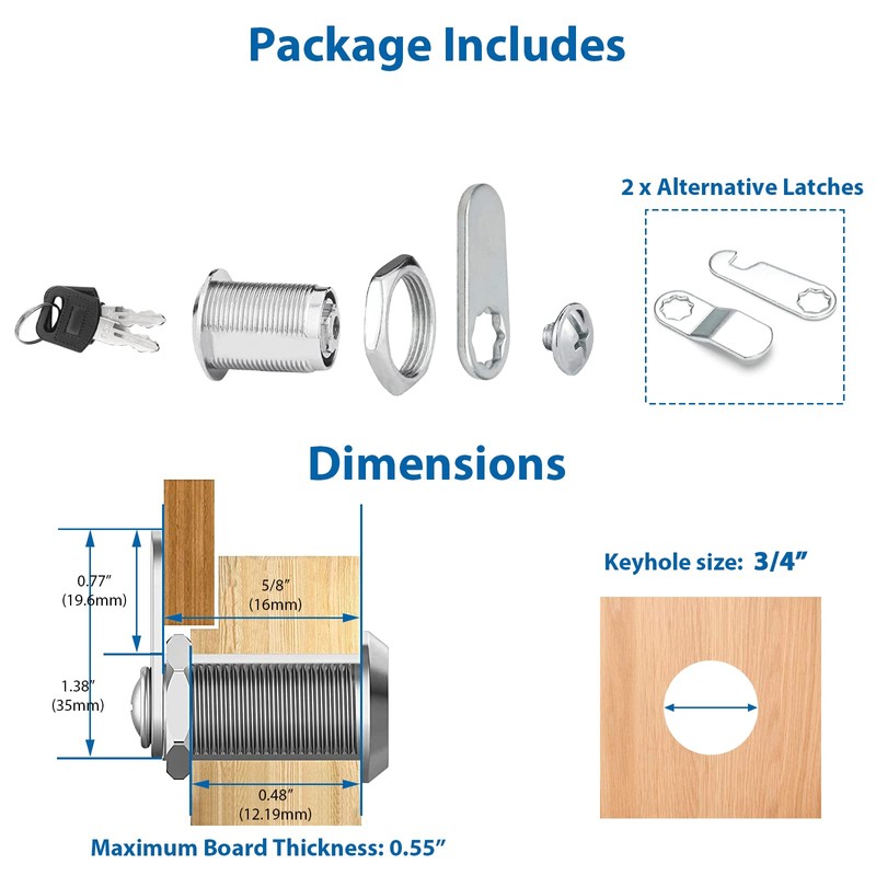 goldenwarm 6 Pack Cabinet Cam Locks Keyed Different Security File
