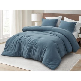 Chezmoi Collection Calvin 3-Piece Jacquard Comforter Set Queen Size, Blue Textured Woven Lightweight Comforter Bedding for All Season (1 Comforter 90x94 inches, 2 Shams)