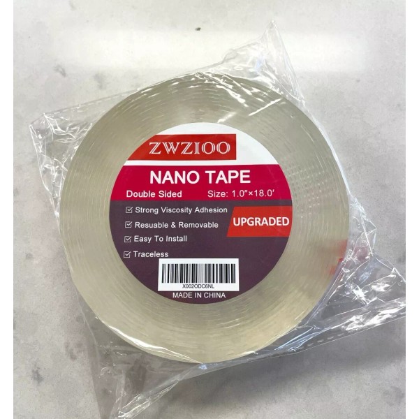 NANO Clear Nano Double-Sided Adhesive Traceless Removable Washable Tape 1"