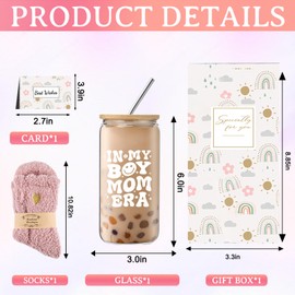 Mothers Day Gifts for New Mom, in My Boy Mom Era 16Oz Glass Cup Unique Christmas Birthday Gifts for Women