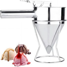 VIFERR Pancake Dispenser, Stainless Steel Baking Funnel Pancake Batter Dispenser with Rack Handle prevent scratch for Cupcake Waffles Takoyaki Cakes,Silver