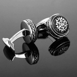 Vintage Burning Sun Cufflinks Ethnic Cubic stone Cuff links YW21 (Silver)