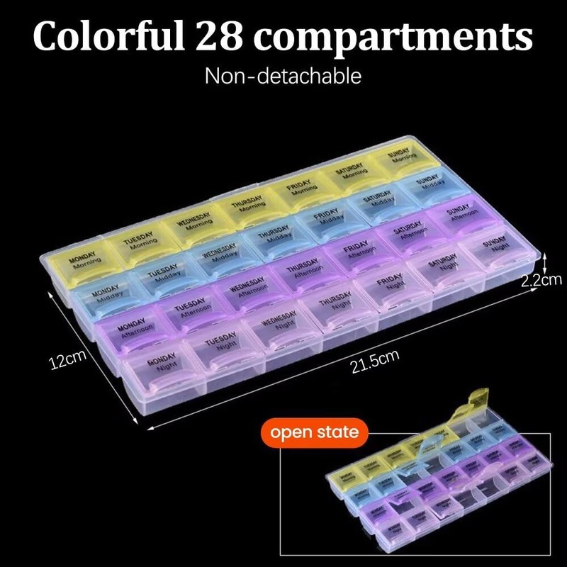 Weekly Pill Organiser, Pill Organizer 7 Days 4 Compartments Morning