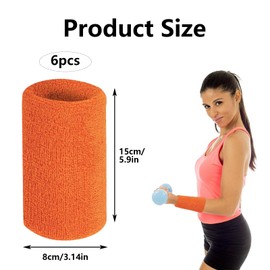 Pack of 6 Sweatbands, Wristband, Cotton Absorbent Wrist Bands, Fitness Arm Sports Wristbands, Sweatbands for Wrist for Men, Women, Football, Basketball, Tennis