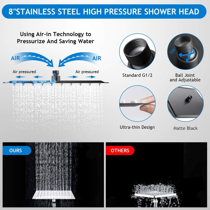 Shower Head Combo, 8 Inch High Pressure Rain with 11