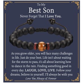EPVID Son Gifts, Son Bracelet from Mum Dad, Tiger Eye Bracelets Gift for Son, Ideal Presents for Son on Birthday Christmas Graduation