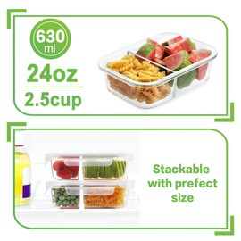 HOMBERKING 10 Pack 24oz Glass Meal Prep Containers 2 Compartment, Food Storage Containers with Lids, Airtight Lunch Bento Boxes (10 lids & 10 Containers) - White