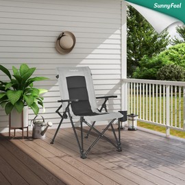 SUNNYFEEL Ergonomic High Back Camp Chair - 500lbs Heavy Duty Folding Chair, UV-Resistant Portable Camp Chair with Hard Armrests, Cup Holder＆ Bag for Outdoor, Basebal, Travel, Sports, Hiking, Fishing