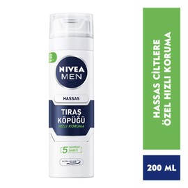 NIVEA MEN Erkek Hassas Tıraş Köpüğü 200 ml, Hassas Ciltlere Özel Hızlı Koruma, Yanma Karşıtı, Alkolsüz Formül