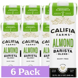Califia Farms - Unsweetened Almond Barista Blend Almond Milk, 32 Oz (Pack Of 6), Shelf Stable, Dairy Free, Plant Based, Vegan, Gluten Free, Non GMO, Sugar Free, Milk Frother, Creamer