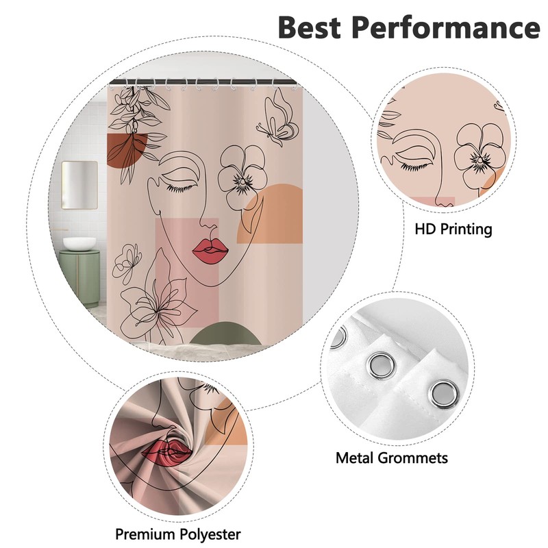 ASDCXZ Boho Shower Curtain 180 x 180 cm, Modern Abstract