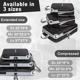TravelLovers Compression Packing Cubes – 3 Pack Packing Cubes for Suitcases Durable Suitcase Organiser Bags with Zipper – Waterproof Packing Cubes for Travel, Luggage Organiser Bags (Black)