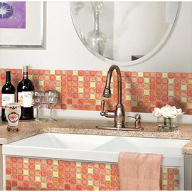 VANCORE Mosaic Tile Stickers, 4 Pieces, Removable Wallpaper, Kitchen Remake, Tile Stickers, Super Easy Renovation, Bathroom, Waterproof DIY, Orange