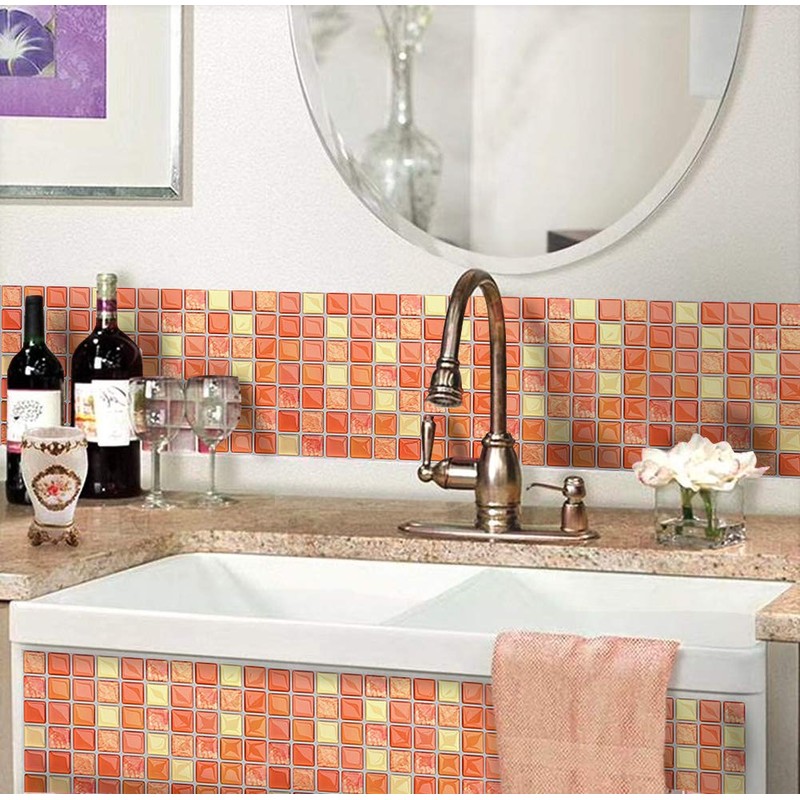 VANCORE Mosaic Tile Stickers, 4 Pieces, Removable Wallpaper, Kitchen Remake,