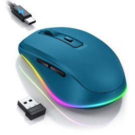PEIOUS Wireless Mouse Jiggler - LED Wireless Mice with Build-in Mouse Mover, Rechargeable Moving Mouse for Laptop with Undetectable Random Movement Keeps Computers Awake - Dark Blue