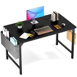 OLIXIS Computer Desk Home Office 48 Inch Writing Study Work Desk with Storage Bag, Headphone Hooks, Large Simple Modern Wood Kids Student PC Table - Black