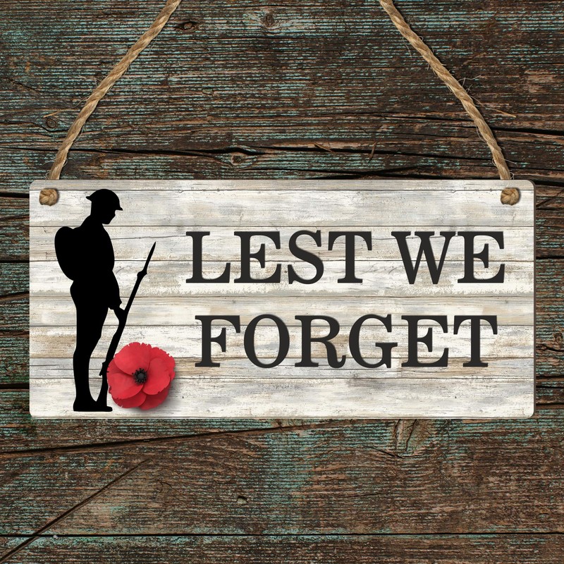 "Lest We Forget" Remembrance Day Plaque - Soldier Silhouette and