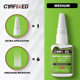 CYAFIXED Strong Cyanoacrylate (CA) Super Glue, All-Purpose Medium Viscosity Instant Adhesive, 1 oz. (28.3 Grams) - CA Glue for General Home Repair, Ceramics, Plastics, Metal, Wood