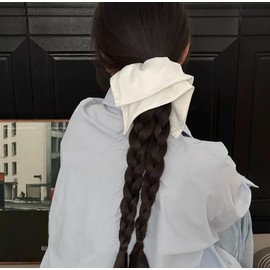 2 Pack Large Satin Square Handkerchief Style Oversized Elegant Hair Ties Elastics Ponytail Holders for Women (Black & White, One size)