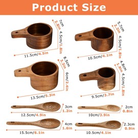 8-Piece Acacia Wood Nesting Measuring Cups and Spoons Set, Laser Engraved Precision Markings, for Baking & Cooking, Gift for Bakers Chefs Home Cooks, Rustic Farmhouse Kitchen Decor