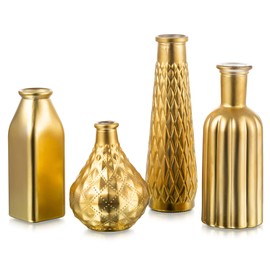 Glasseam Gold Vase for Flowers: Small Glass Vases for Decor Modern Flower Vase Set of 4 Golden Decorative Vases for Home Decor Aesthetic Gold Vases for Centerpieces Living Room Decorations