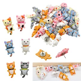 30 pcs Cute Cat Push Pin Decorative Thumb Tacks Animal Push Pins for Photo Wall Maps Memo Note Bulletin Board or Cork Boards Multi-Functional Pushpin Tool Office Accessories