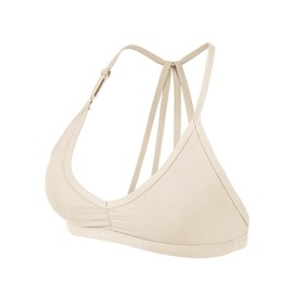 YEOREO Workout Sports Bras for Women Padded Strappy Open Back Gym Bra Light Impact Criss Cross Yoga Crop Top, Light Khaki, Large