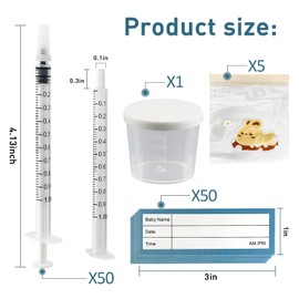 Weidllys 50 Sets 1mL Colostrum Syringes with Caps, Colostrum Collector Kit Include 50pcs 1mL Sterile Syringes for Colostrum, 1 Measuring Cup, 5 Storage Bags, 50 Labels