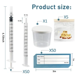 Weidllys 50 Sets 1mL Colostrum Syringes with Caps, Colostrum Collector Kit Include 50pcs 1mL Sterile Syringes for Colostrum, 1 Measuring Cup, 5 Storage Bags, 50 Labels