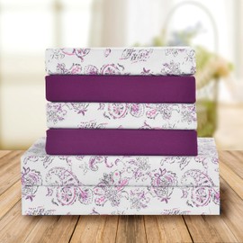 Elegant Comfort Amelia Paisley Printed 6-Piece Sheet Set, Deep Pocket 1500 Premium Hotel Quality, Fade and Wrinkle Resistant, Fitted Sheets with Smart Pockets, Paisley Sheet Set, Queen, Purple