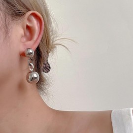 Voaino 18K Gold Plated Sterling Silver Big Ball Earrings for Women Polished Chunky Round Dangle Drop Earrings Minimalist Trendy Jewelry Christmas Gift, Sterling Silver, No Gemstone