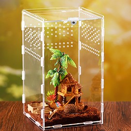 xixibuy Reptile Terrariums Tank, Reptile Tank, Tarantula Enclosure, Chameleon cage, Amphibians Habitat Cages for Small Reptiles, Geckos, Snakes, Lizards, Turtles(Acrylic-4.7 * 4.7 * 8 inchs)