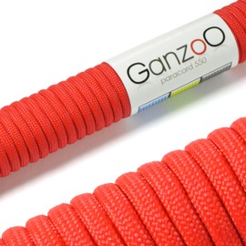 Ganzoo © Paracord 550 Rope, Red, 4 mm, Cord Type 3, Nylon & Polyester, Ideal for Crafting Dog Lead/Collar, Bracelet, Camping, Survival and Outdoor Use, 15 m, All-Purpose Rope, 7 Inner Strands