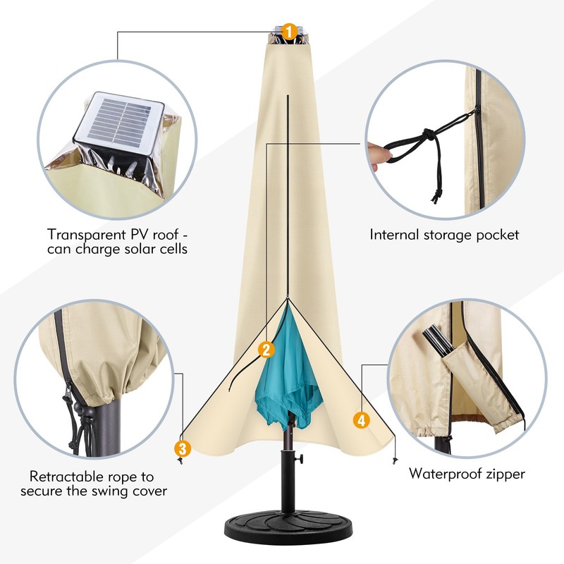 UHousDeco Solar Patio Umbrella Cover - LED Lighted Outdoor Table