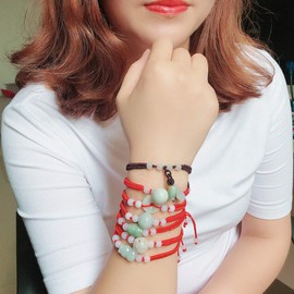 YONYou 3pcs Handmade Tibetan Buddhist Lucky Jade Braid Red Rope Bracelet Protection Amulet Girls Bangles