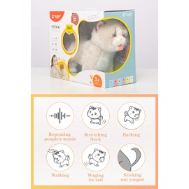 CU-MATE Interactive Pet Ragdoll Cat,Electric Plush Toy Cat,Robot Stuffed Cat with Walking/Nodding/Tail Wagging/Barking/Drinking Milk, Gift for Girls Boys