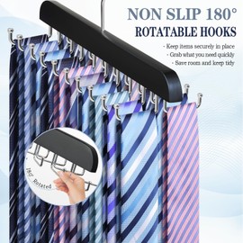 2 Pack Tie Rack Belt Hanger for Closet Upgraded Non Slip Tie Hanger Space Saving with 20 Foldable Hooks Wooden Belt Tie Organizer for Tank Tops Bras Cami Scarves