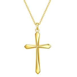 Rnivida Gold Plated Sterling Silver Cross Necklace for Women, Simple Gold Cross Pendant Necklace for Women Christian Jewelry Gift