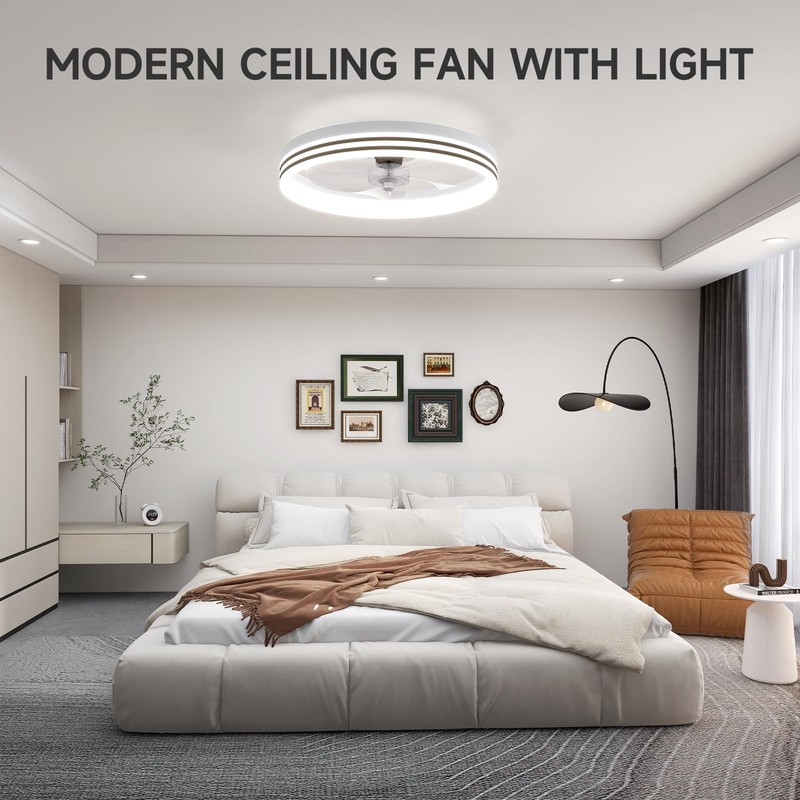 VOLISUN Low Profile Ceiling Fans with Lights and Remote, 19.7in