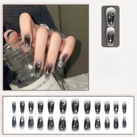 Handmade Nail Tip, 3D, Korea, Popular, Autumn, Winter, 3D Nail Art, False Nail Design, 24 Pieces, Popular, Cute, Simple, Fashion, Party, Daily Life, Bride Nails, Glossy False Nails