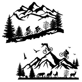 SUPERDANT 2 sheets/set Wall Sticker Mountain Bike Riding Outdoor Sport Wall Decal Peak Forest Animals Pattern Vinyl Wall Art Stickers for Home Living Room Bedroom Decor 14"x23"