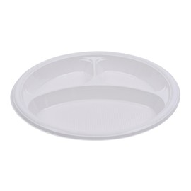 Boardwalk Hi-Impact Plastic Dinnerware, Plate, 3-Compartment, 10" dia, White, 500/Carton