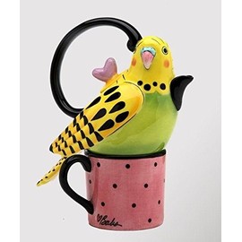 7 Inch Yellow and Green Parakeet Tea For One Teapot and Teacup Set
