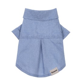 Fitwarm Linen Dog Shirt, Breathable Summer Clothes for Small Dogs Boy, Pet Collared Outfit, Light Blue, Large